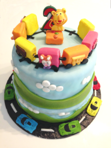 Banana trains cards cake